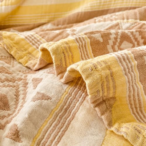 MEJU Muslin All Season Blanket for Bed Sofa Couch, 100% Combed Cotton 3 Layer Soft Warm Quick Dry Throw Blanket Bed Coverlet Sheet (Boho Yellow, Twin 60 in x 80 in) - color: Boho Yellow, size: Twin 60 in x 80 in