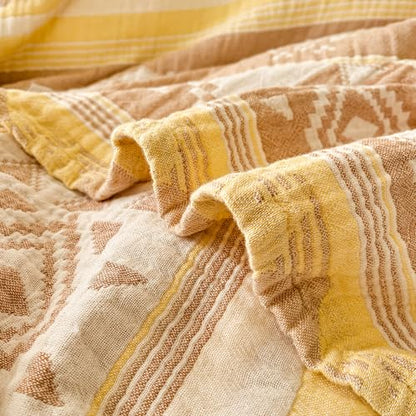 MEJU Muslin All Season Blanket for Bed Sofa Couch, 100% Combed Cotton 3 Layer Soft Warm Quick Dry Throw Blanket Bed Coverlet Sheet (Boho Yellow, Twin 60 in x 80 in) - color: Boho Yellow, size: Twin 60 in x 80 in