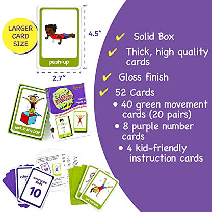 Exercise Cards for Kids, Play PE Games with 20 Exercises, 52 Cards | PE Teacher Must Haves, Solo or Group Play, Indoor Classroom Recess Games, Home School Therapy, Snap Memory Go Fish, Ages 4+ - style: Kids Exercise Cards