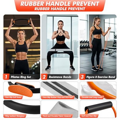 UZTUGG Pilates Equipment Kit at Home for Women, 4-in-1 Workout Essential Set with Pilates Ring, Fabric Resistance Bands, Figure 8 Resistance Band, Pilates Ball–Full Body Toning, Yoga & Stretching - color: orange pilates kit