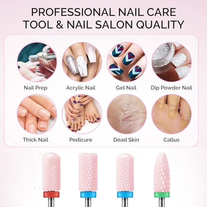 MelodySusie Ceramic Nail Drill Bits Set, 3/32'' (2.35mm) Professional Acrylic Nail File Drill Bit for Manicure Pedicure Cuticle Gel Nail Polishing, 4Pcs, Pink - color: Pink, size: 4 Pcs