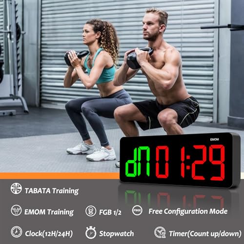 Gym Clock Timer for Tabata/FGB/EMOM Interval Workout | Large LED Display, Digital Wall Clock with Seconds, Remote Control, For Classroom Home Garage Office - color: Green