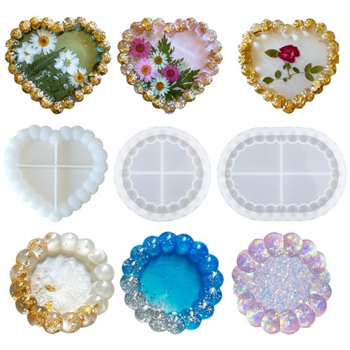 3 Pcs Bubble Thickened Silicone Resin Tray Molds for DIY Jewelry & Gifts | Durable coaster mold for epoxy resin, jewelry tray, home decor. Great for DIY crafts, Valentine's Day gifts - color: Bubble Coaster Tray