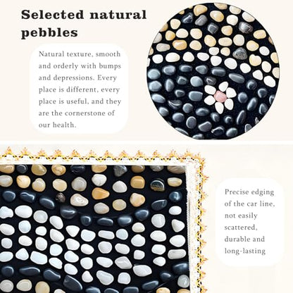 Foot Massage Mat Acupressure, Reflexology Pebble Pad for Pain Relief | Natural cobblestone foot massager mat with flexible base & lace border. Stimulates acupoints for pain relief & relaxation - color: Pebble-round