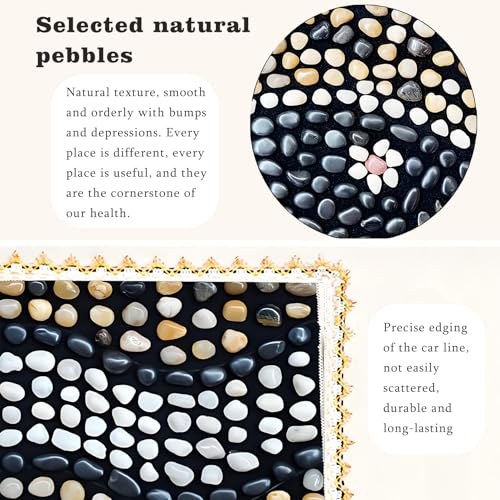 Reflexology Foot Mat, Acupressure Massage Pad with Cobblestones for Feet | Natural cobblestone foot massager mat with flexible base & lace border. Stimulates acupoints for pain relief & relaxation - color: Pebble-pathway