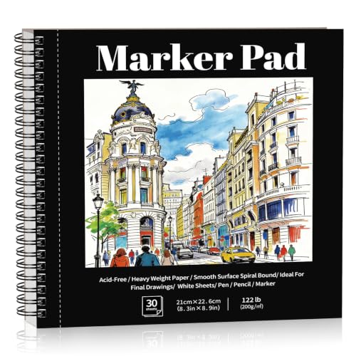 8.3 × 8.9 Inch Marker Pad, Smooth Sketchbook for Alcohol Markers | Smooth Marker Paper, Bleed Control, Regular Cover, Travel Size, for Ink Pens, Gel Pens, Calligraphy And Sketching - size: 8.3×8.9 Inch (200gsm)