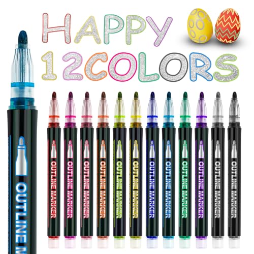 12 Shimmer Markers Outline Pens School Art Supplies Gifts Teen Girl 9-12 | School Supplies for Kids 9-12 Chriatmas Stocking Stuffers Birthday Easter Party Drawing Crafts Gifts for 4-12 Girls Teens - color: 12Colors