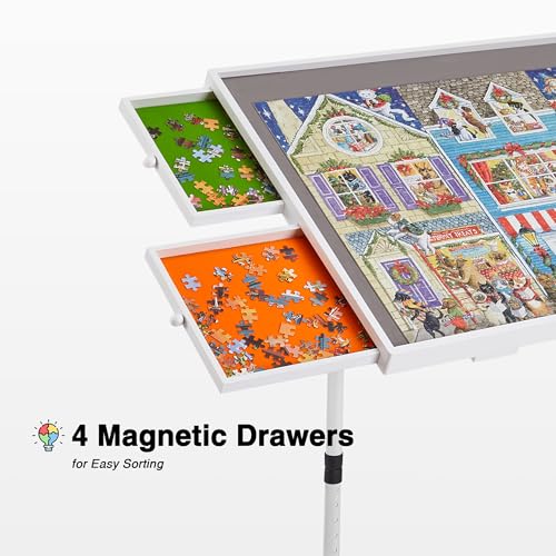 1000 Piece Jigsaw Puzzle Board Table with Drawers and Cover, Puzzle Board with Adjustable Angle and Height, Movable Puzzle Table with Legs for Adults, 30''x22'' Board with Storage, 4 Wheels - size: 1000 Puzzle Table
