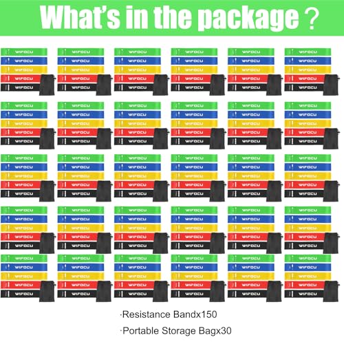 150 Pcs Bulk Fitness Resistance Bands Set for Gym Members Sports Class Students Gift, 5 Pieces Each with Storage & Carry Bag, Professional Grade Elastic Bands for Home Outdoor Workout Yoga Pilates