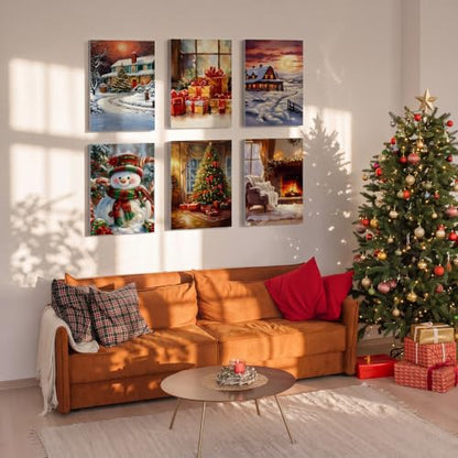 Honoson 6 Pcs Christmas DIY Paint by Number Kits for Adults | Framed Canvases with Easels, Snowman, Christmas Tree, Suitable for Beginners, Ideal for Wall decor and Stress Relief - style: Christmas