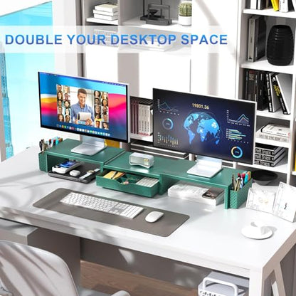 gianotter Dual Monitor Stand Riser With Drawer and 2 Pen Holders - color: Green