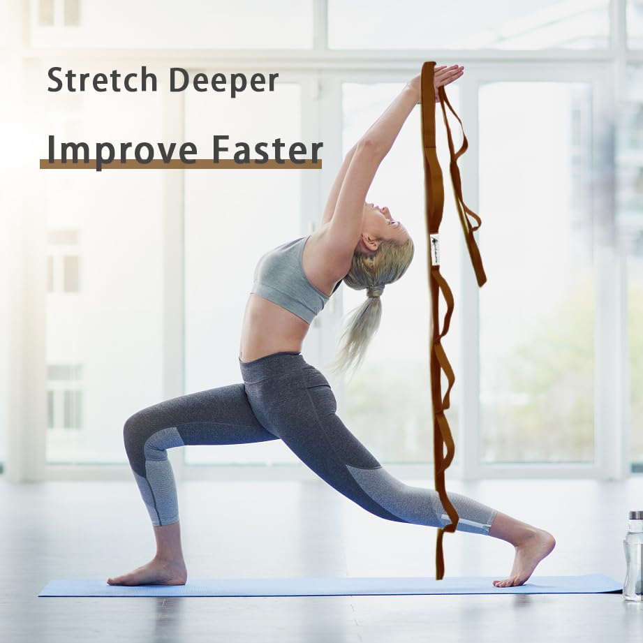 Stretching Strap Yoga Strap with Loops for Physical Therapy, Non-Elastic - color: Brown