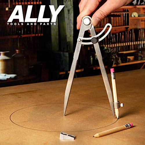 ALLY Tools 8 Inch Precision Locking Wing Divider/Woodworking Compass with Pencil Holder INCLUDES Two Pencils and Pencil Sharpener Ideal for Drawing, Drafting, Carpentry