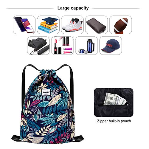 XEYOU Drawstring Backpack Bag Sport Gym Sackpack Beach Cinch Bag | Lightweight Swimming Bag, Water-Resistant Fabric, Travel Daypack for Women and Men - color: Blue Maple Leaf