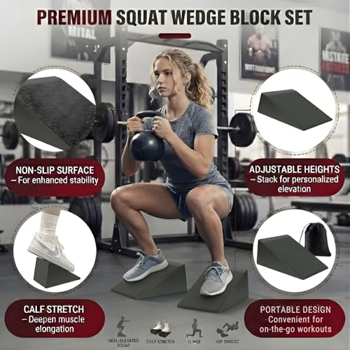 Slant Board for Calf Stretching & Squats – Non-Slip Heel Elevated Squat Wedge Block for Weightlifting, Squat Mobility & Performance | Workout Wedge to Improve Squat Form, Balance & Strength