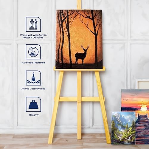 BLUEBIRD Canvas Board Set of 10 (2 each of 4x4, 5x7, 8x10, 9x12, 11x14) Studio Acrylic Gesso 500ml - White Liquid Gesso Primer