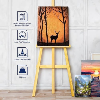 BLUEBIRD Canvas Board Set of 10 (2 each of 4x4, 5x7, 8x10, 9x12, 11x14) Studio Acrylic Gesso 500ml - White Liquid Gesso Primer