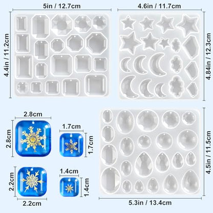Resin Earring Molds, Set of 3 Earring Casting Molds Gem Style | Geometric Moon Star Clouds Shaped Earring Silicone Molds for Epoxy Resin Casting, Pendant Jewelry Keychain DIY Craft Gift - color: 3PCS Geometric Pendant Molds
