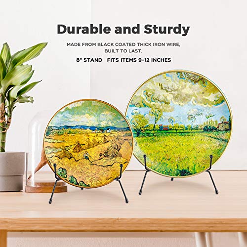 Mocoosy 4 Pack 8 Inch Improved Anti-Slip Plate Stands for Display | Plate Holder Display, Picture Frame Holder Stand, Black Iron Easel Stands for Photo, Decorative Plate, Tablets and Table Art - size: 8 Inch