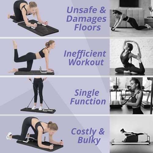 JANUA Pilates Board - Pilates Reformer Set, Multi-Purpose Foldable Pilates Reformer Board for Home, 5 in 1 Pilates Sliding Board - color: Black