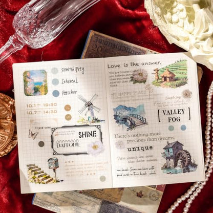 Diuhofart Star Trails Scrapbooking Kit, 128 Pcs Journal Set | Includes A6 notebook, galaxy papers, PET stickers, washi tape and ephemera for celestial journals, cards and memory books. - color: Star Trails Postman