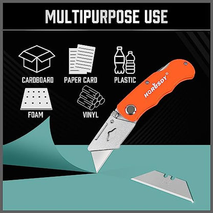 HORUSDY Pack Of 100 Utility Knife Blades, Box Cutter Blades Replacement with Dispenser, SK5 Carbon Steel