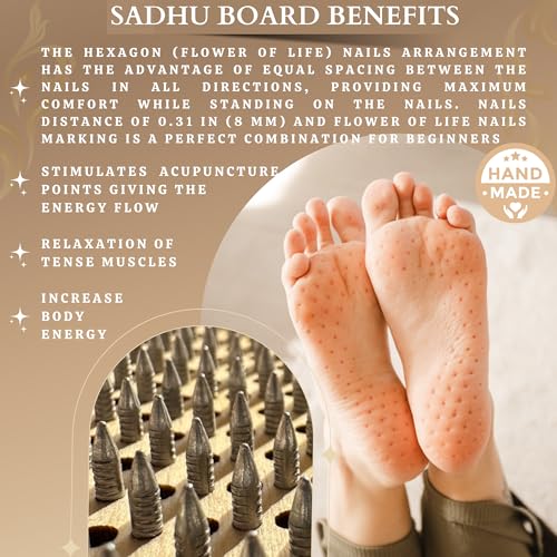 TENGRY Sadhu Board, Specially Crafted Aluminum & Copper Nails, Light Nail Board, 0.31 IN (8 mm), Beginners, Hexagon, Slim Sadhu Wood Board for Standing on Nails, Acupuncture Foot Massage, Yoga Gift - color: Aluminum Nails Moon and Sun Black