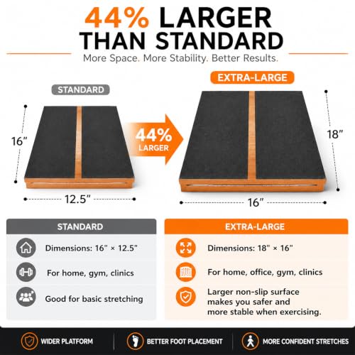 MUCITAGF Professional Extra Large Wide Slant Board, Wood Calf Stretch Board | Adjustable Incline Board with 5 Angles for Leg, Knees, Heel, Ankle & Stretching, Physical Therapy Equipment, 500 lbs Capacity - size: Extra Large Wide Slant Board (18”L × 16”W)