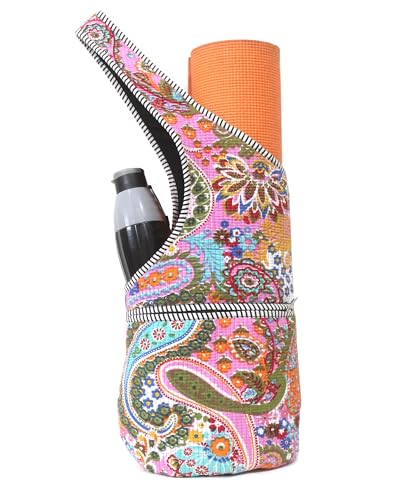 INDIAN CRAFT CASTLE Yoga Mat Bag | Tote Mat Bag | Sling Yoga Tote w/Large Side Pocket & Zipper Pocket | Yoga Mat Carrier Fits Most Size Mats - color: Multi Color Paisley