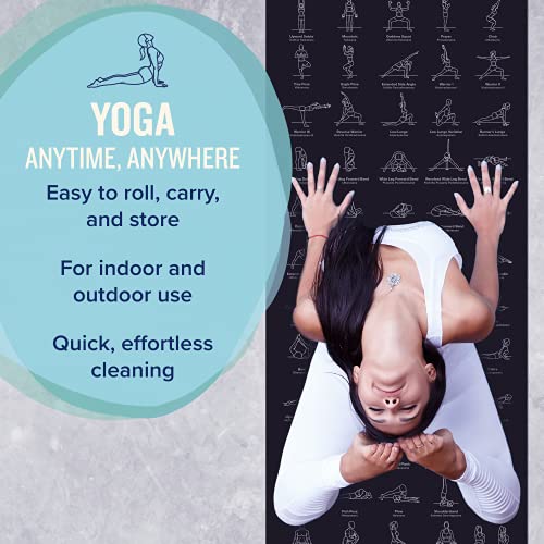 NewMe Fitness Yoga Mat for Women and Men - Large, 5mm Thick, 68 Inch Long, Non Slip Exercise Mats w/ 70 Printed Yoga Poses for Pilates, Workout and Stretching - Home and Gym Essentials - color: Black