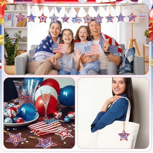 WILLBOND 30 Pcs 4th of July Diamond Art Keychain Kits for Adults Patriotic Diamond Painting Key Ring Double Sided American Flag Red White Blue Star Hanging Ornaments for Independence Day DIY Decor - color: 4th of July Animal
