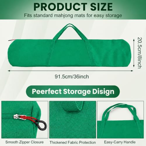 34-Inch Mahjong Mat Bag, Heavy-Duty Canvas Carrying Bag with Center Dual Handles & Smooth Zipper, Fits Mahjong Mat, Racks & Tiles, All-in-One Travel Storage Bag (Green) - color: Green