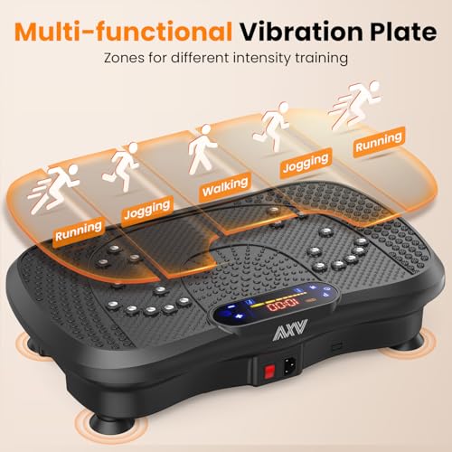 AXV Vibration Plate Fitness Platform Exercise Machine Body Vibrating Board | Curved Design Powerful 200W Bluetooth Oscillating Shake Plate for Lymphatic Drainage Recovery Whole Body Toning With Handles - color: SLIM.DEEPBLACK