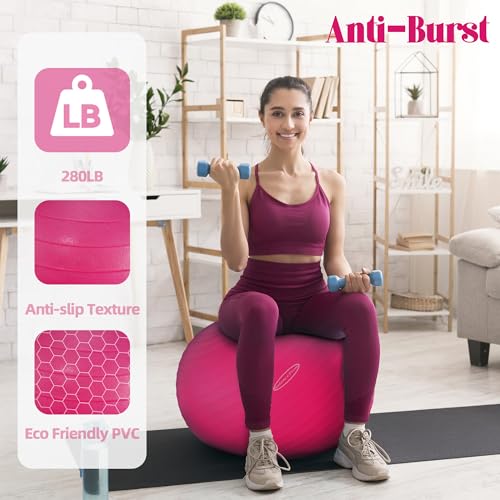 Fitvids Anti-Burst and Slip Resistant Exercise Ball Yoga Ball Fitness Ball Birthing Ball with Quick Pump - color: Pink, size: XXL(31-34in/78-85cm)
