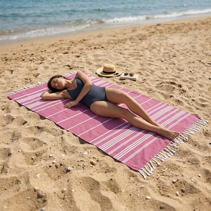 EPHESUS TOWELS Turkish Beach Towel - 38x70 inch Oversized - Sultan Design - Turkish Towel for Beach, Bath, Pool, Gym, Yoga - Prewashed, Lightweight, Quick Dry (Pink) - color: Pink