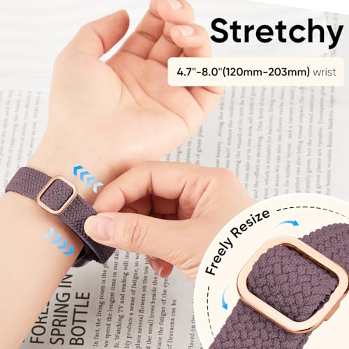 Slim Braided Stretchy Band Compatible with Apple Watch Bands Women | 40mm 41mm 42mm 38mm 44mm 45mm 46mm 49mm Thin Elastic Nylon Solo Loop Strap ,Wristband for iWatch Series 11 10 9 8 7 6 5 4 SE - color: SmokePurple, size: 38/40/41/42mm