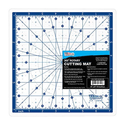U.S. Art Supply 8"x8" Self-Healing Cutting Mat 7-Ply - Rotary White/Blue | Craft Mat, Non-Slip Cutting Mats for Crafts, Sewing, Quilting, Scrapbooking - size: 8"L x 8"W