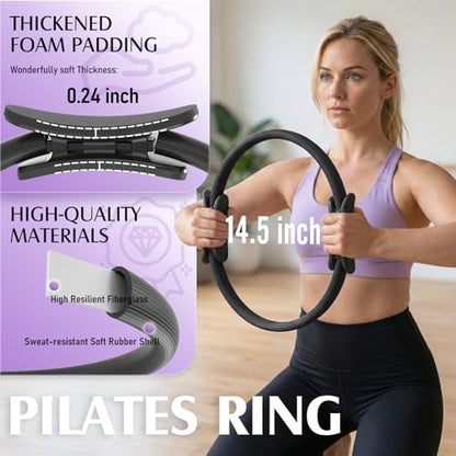JKSHMYT Pilates Ring, 14.5 inch Magic Circle Pilates Equipment | 30 lb Resistance Home Pilates Ring, Durable Foam Padded Handles, Essentials Pilates Equipment for Beginners and Women - color: Black, size: Pilates Ring