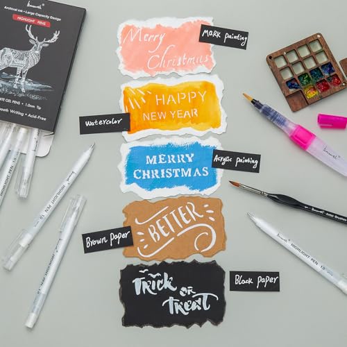 Brusarth White Gel Pens, 1mm Fine Point Opaque Archival Ink Pens | 8 Pack Opaque White Archival Ink Pens for Black Paper Drawing, Sketching, Illustration, Bullet Journaling