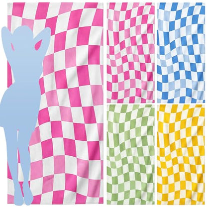 4 Pack Summer Checkered Beach Towel for Women, Oversized 32 x 71 Inches, Lightweight Quick Dry Microfiber Towel for Pool Camping Travel Swimming Picnic and Sports