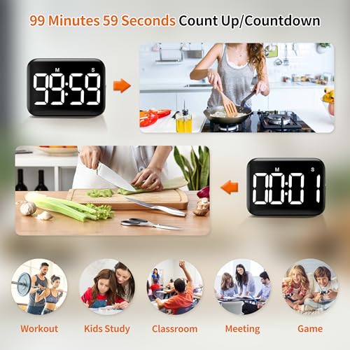 Digital Kitchen Timer, Magnetic Large Display for Cooking & Classroom - color: Dark Black