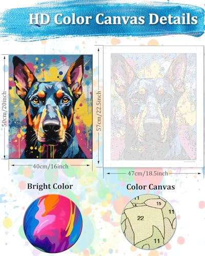 TOCARE Doberman Pinscher Paint by Numbers Kit for Adults Beginner, Dog Paint by Number Canvas,Acrylic Adults' Paint-by-Number Kits for Dogs Lovers 16x20inch (Without Framed) - color: TC-OPC-363