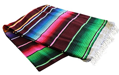 Del Mex Mexican Serape Blanket (X-Large, Burgundy) - color: Burgundy, size: X-Large