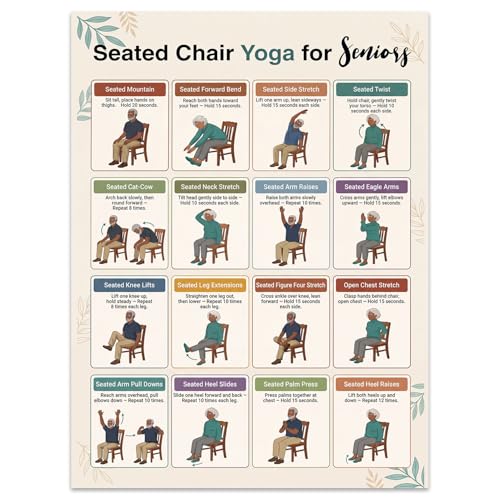 QrmArt Seated Chair Yoga for Seniors Movement Guide Wall Art Gentle Exercises Printable Style Posters Balance Flexibility Training Wall Decor for Home Gym Wellness Rehab 12x16 Inch Unframed - color: Family Yoga Illustrations, size: 12"L x 16"W