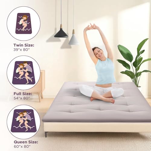 Japanese Floor Mattress, 100% Cotton 2.5" Thicken Foldable Futon Mattress Tatami Mat Sleeping Pad, High Density Foam, Ideal for Comfort and Support, Kids Floor Lounger Pillow Bed Sofa (Gray)