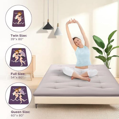 Japanese Floor Mattress, 100% Cotton 2.5" Thicken Foldable Futon Mattress Tatami Mat Sleeping Pad, High Density Foam, Ideal for Comfort and Support, Kids Floor Lounger Pillow Bed Sofa (Gray)