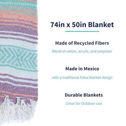 La Montana Bulk Falsa Mexican Blanket, 4 Pack, Lt Purple/Melon/Mint/White - color: Light Purple/Melon/Mint/White