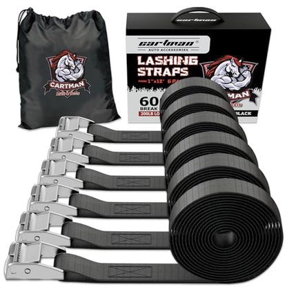 Cartman 1" x 12 ft Lashing Straps, 6 Pack, 600 lb Break Strength, Black - color: Black, size: 6 PK