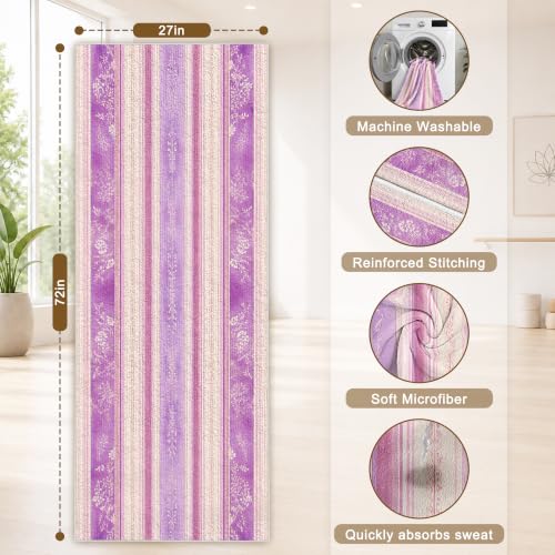 Hot Yoga Towel Non Slip, Ultra-Absorbent Yoga Mat Towel, Soft with Printed Design, Machine Washable, Yoga Pilates Towel Suitable for Exercise, Pilates, Yoga, 72x27in.Purple Stripe - color: Purple Stripe
