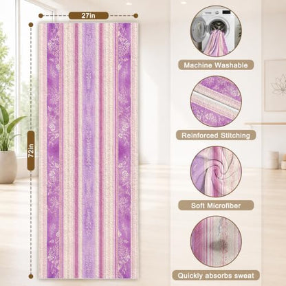 Hot Yoga Towel Non Slip, Ultra-Absorbent Yoga Mat Towel, Soft with Printed Design, Machine Washable, Yoga Pilates Towel Suitable for Exercise, Pilates, Yoga, 72x27in.Purple Stripe - color: Purple Stripe